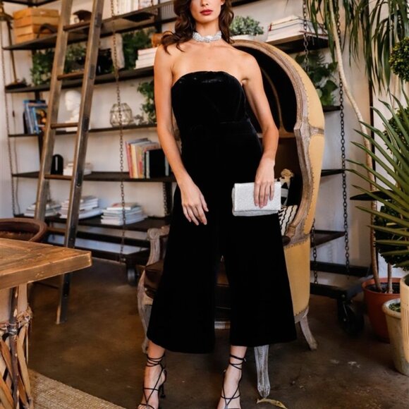 BOHO black Strapless Front Buckle Belt Jumpsuit - Picture 3 of 6